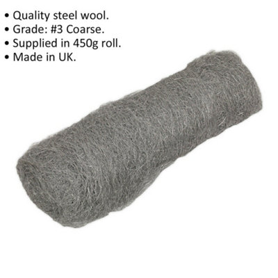 450g Coarse Grade Number 3 Steel Wire Wool - Quality Cleaning Mesh Cloth Metal Scrub