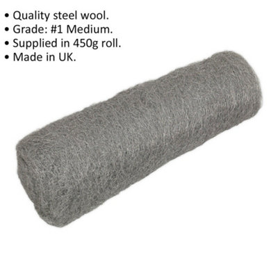 450g Medium Grade Number 1 Steel Wire Wool - Quality Cleaning Mesh Cloth Metal Scrub