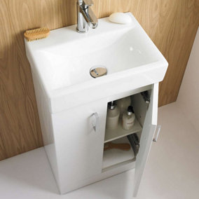 450mm Bathroom Vanity Unit Basin Sink Two Door Storage Cabinet - Gloss White - Floorstanding