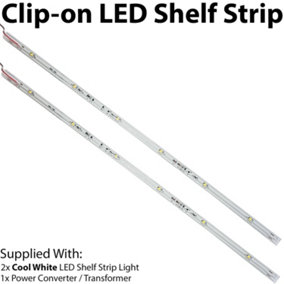 450mm Clip On LED Shelf Kit COOL WHITE 2x Glass Illuminated Kitchen Unit Lights