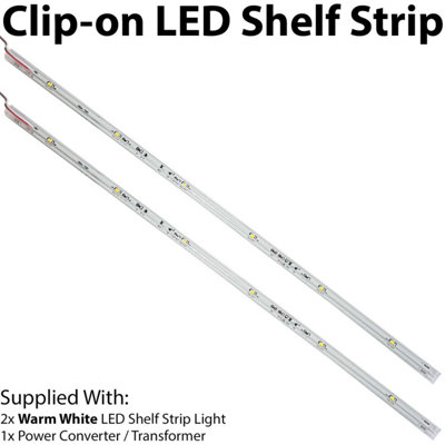 450mm Clip On LED Shelf Kit WARM WHITE 2x Glass Illuminated Kitchen Unit Lights
