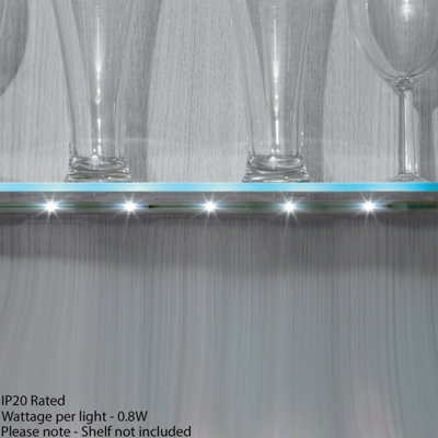 450mm Clip On LED Shelf Kit WARM WHITE 2x Glass Illuminated Kitchen Unit Lights