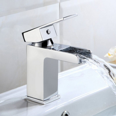 450mm Gloss White 2 Door Floorstanding Vanity Basin Sink Unit & Chrome Waterfall Tap & Waste