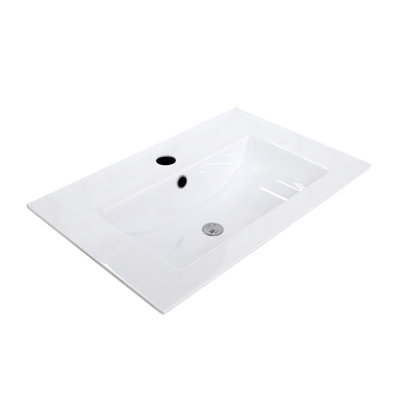 B&Q -  600mm Modern White Slim Ceramic Inset Basin