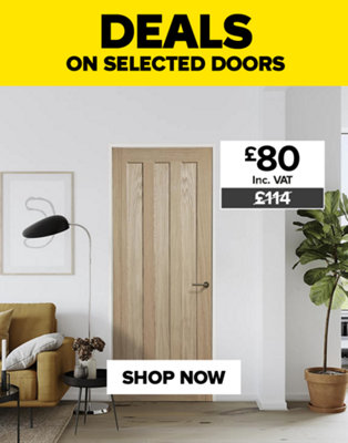 Deals on selected interior doors. Includes fortia vertical 3 panel unglazed natural-oak internal timber-door was £114, now £80. Shop now.
