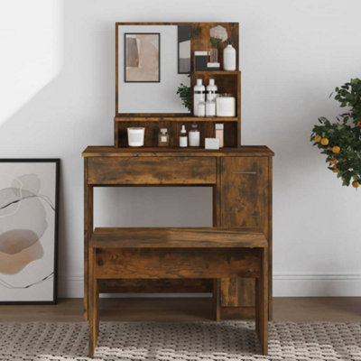 Berkfield Dressing Table With Mirror Smoked Oak 86.5X35X136 Cm from B&Q