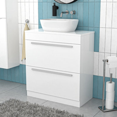 Nes Home 800mm White Basin Vanity And Rounded Rectangle Basin Sink Unit from B&Q