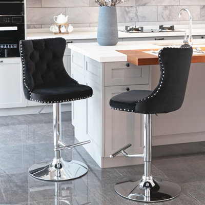 HomeTouch Vero Set Of 4 Luxury Velvet Bar Stools Adjustable Swivel Breakfast Barstools Bar Chairs For Counter Kitchen Island from B&Q