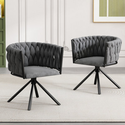 B&Q -  Set Of 2 Velvet Swivel Dining Chairs With Metal Legs Grey