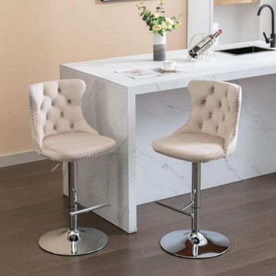 HomeTouch Set Of 2 Luxury Beige Velvet Swivel Bar Stools from B&Q