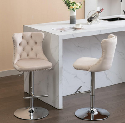 HomeTouch Set Of 4 Luxury Beige Velvet Swivel Bar Stools from B&Q