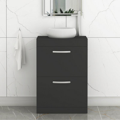 B&Q -  Turin 600mm Freestanding Bathroom Vanity Unit With Sink 2 Drawer Matt Black & Milan Countertop Basin