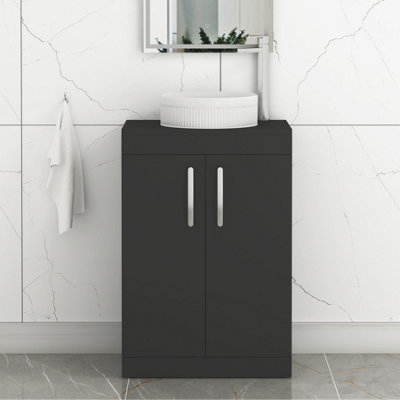 B&Q -  Turin 800mm Freestanding Bathroom Vanity Unit With Sink 2 Door Matt Black & Round Countertop Basin