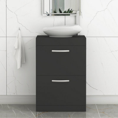 B&Q -  Turin 800mm Freestanding Bathroom Vanity Unit With Sink 2 Drawer Matt Black & Nova Countertop Basin