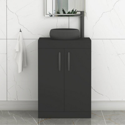 B&Q -  Turin 800mm Freestanding Bathroom Vanity Unit With Sink 2 Door Matt Black & Milan Black Countertop Basin