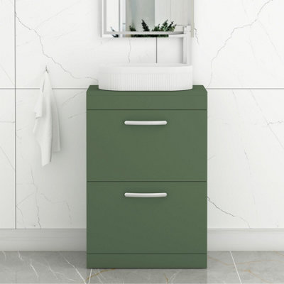 B&Q -  Turin 800mm Freestanding Bathroom Vanity Unit With Sink 2 Drawer Matt Green & Lyon Countertop Basin