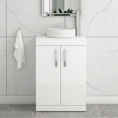 B&Q -  Turin 800mm Freestanding Bathroom Vanity Unit With Sink 2 Door Gloss White & Art Countertop Basin