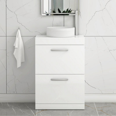 B&Q -  Turin 800mm Freestanding Bathroom Vanity Unit With Sink 2 Drawer Gloss White & Round Countertop Basin