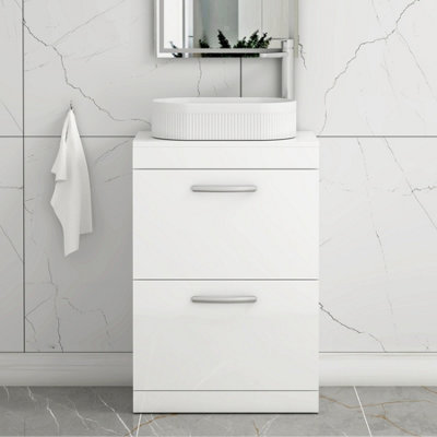 B&Q -  Turin 500mm Freestanding Bathroom Vanity Unit With Sink 2 Drawer Gloss White & Lyon Countertop Basin