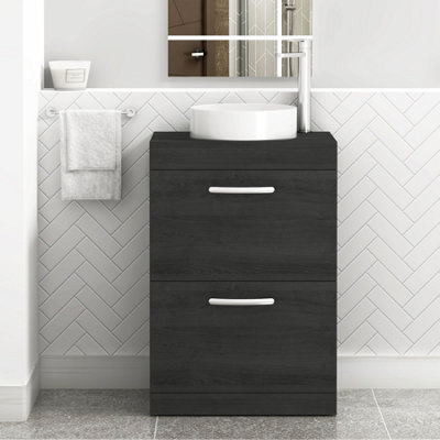 B&Q -  Turin 600mm Freestanding Bathroom Vanity Unit With Sink 2 Drawer Hale Black & Art Countertop Basin