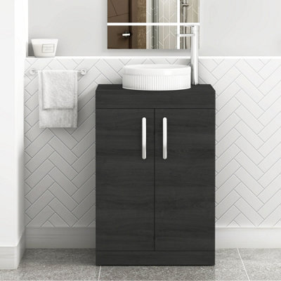 B&Q -  Turin 500mm Freestanding Bathroom Vanity Unit With Sink 2 Door Hale Black & Round Countertop Basin