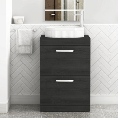 B&Q -  Turin 800mm Freestanding Bathroom Vanity Unit With Sink 2 Drawer Hale Black & Lyon Countertop Basin