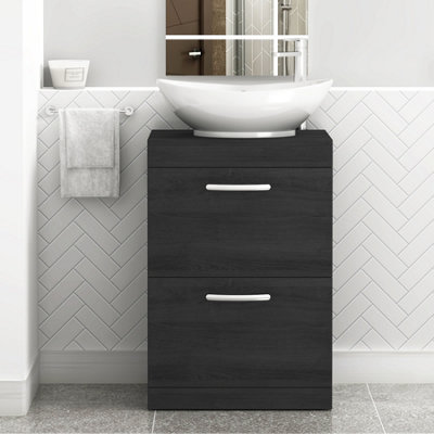 B&Q -  Turin 800mm Freestanding Bathroom Vanity Unit With Sink 2 Door Hale Black & Amaze Countertop Basin