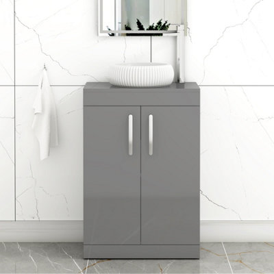B&Q -  Turin 800mm Freestanding Bathroom Vanity Unit With Sink 2 Door Indigo Grey Gloss & Milan Countertop Basin