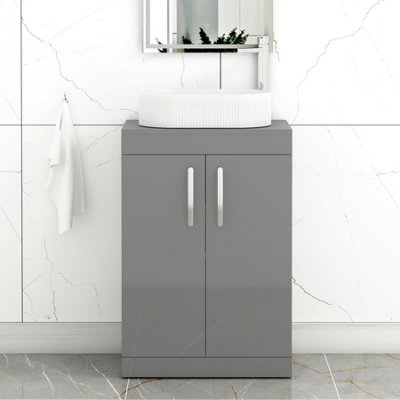 B&Q -  Turin 500mm Freestanding Bathroom Vanity Unit With Sink 2 Door Indigo Grey Gloss & Lyon Countertop Basin