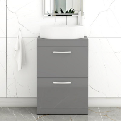 B&Q -  Turin 800mm Freestanding Bathroom Vanity Unit With Sink 2 Drawer Indigo Grey Gloss & Peak Countertop Basin