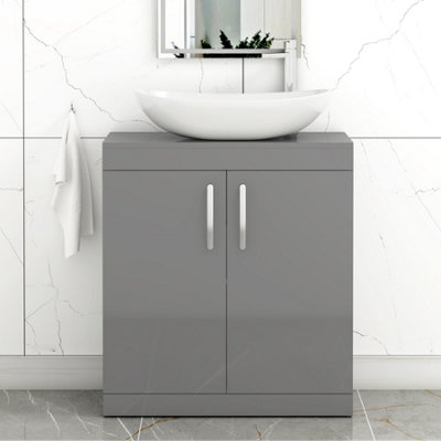 B&Q -  Turin 800mm Freestanding Bathroom Vanity Unit With Sink 2 Door Indigo Grey Gloss & Cesar Countertop Basin