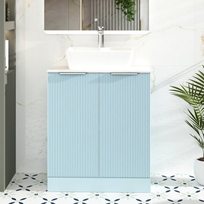 Royal Bathrooms Evora 700mm Powder Blue Fluted Floor Standing Vanity Unit 2 Door With Countertop BasinCube from B&Q