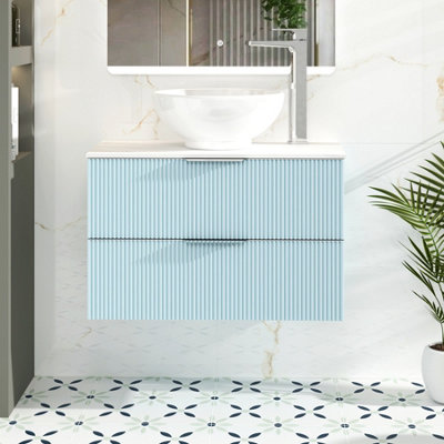 Royal Bathrooms Evora 800mm Powder Blue Fluted Wall Hung Vanity Unit 2 Drawer With Countertop BasinBreeze from B&Q