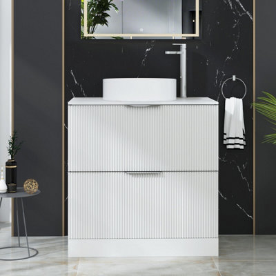 Royal Bathrooms Evora 800mm Matt White Fluted Floor Standing Countertop Vanity Unit 2 Drawer With Art Basin from B&Q