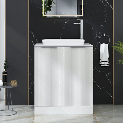 Royal Bathrooms Evora 700mm Matt White Fluted Floor Standing Countertop Vanity Unit 2 Door With Qubix Basin from B&Q