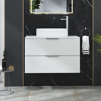 Royal Bathrooms Evora 800mm Matt White Fluted Wall Hung Countertop Vanity Unit 2 Drawer With Lyon Basin from B&Q