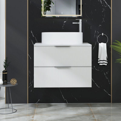 Royal Bathrooms Evora 700mm Matt White Fluted Wall Hung Countertop Vanity Unit 2 Drawer With Peak Basin from B&Q