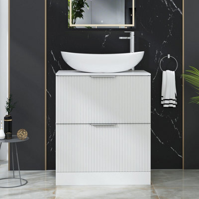 Royal Bathrooms Evora 700mm Matt White Fluted Floor Standing Countertop Vanity Unit 2 Drawer With Cesar Basin from B&Q