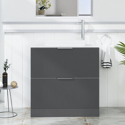Royal Bathrooms Evora 800mm Graphite Grey Fluted Floor Standing Countertop Vanity Unit 2 Drawer With Qubix Basin from B&Q