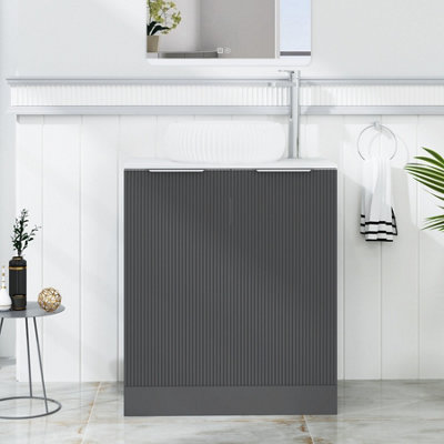 Royal Bathrooms Evora 700mm Graphite Grey Fluted Floor Standing Countertop Vanity Unit 2 Door With Milan Basin from B&Q