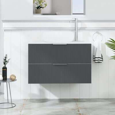 Royal Bathrooms Evora 800mm Graphite Grey Fluted Wall Hung Countertop Vanity Unit 2 Drawer With Milan Basin from B&Q