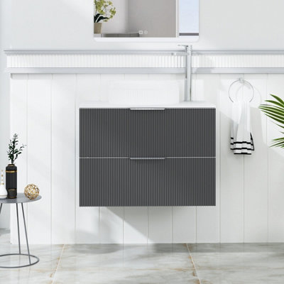 Royal Bathrooms Evora 700mm Graphite Grey Fluted Wall Hung Countertop Vanity Unit 2 Drawer With Round Basin from B&Q