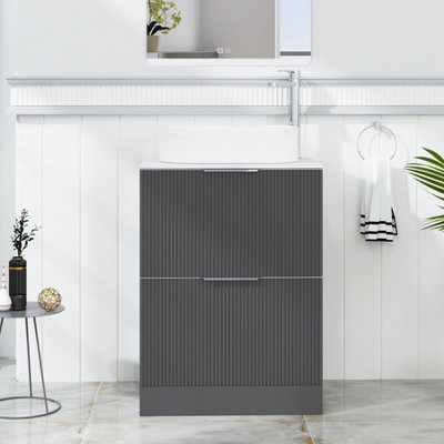 B&Q -  Evora 600mm Graphite Grey Fluted Floor Standing Countertop Vanity Unit 2 Drawer With Lyon Basin