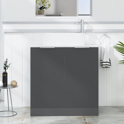 Royal Bathrooms Evora 800mm Graphite Grey Fluted Floor Standing Countertop Vanity Unit 2 Door With Peak Basin from B&Q