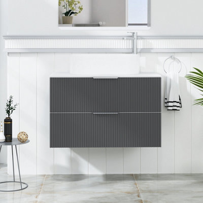 Royal Bathrooms Evora 800mm Graphite Grey Fluted Wall Hung Countertop Vanity Unit 2 Drawer With Peak Basin from B&Q