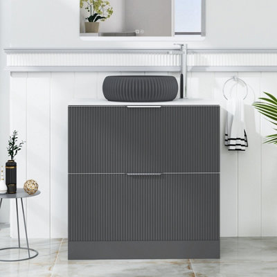 Royal Bathrooms Evora 800mm Graphite Grey Fluted Floor Standing Countertop Vanity Unit 2 Drawer With Milan Black Basin from B&Q