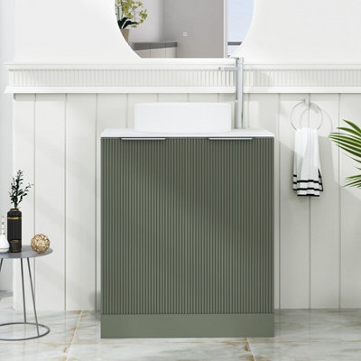 Royal Bathrooms Evora 700mm Sage Green Fluted Floor Standing Countertop Vanity Unit 2 Door With Art Basin from B&Q