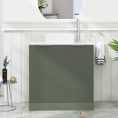 Royal Bathrooms Evora 800mm Sage Green Fluted Floor Standing Countertop Vanity Unit 2 Door With Round Basin from B&Q