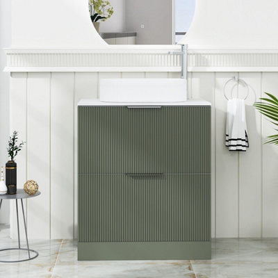 Royal Bathrooms Evora 700mm Sage Green Fluted Floor Standing Countertop Vanity Unit 2 Drawer With Lyon Basin from B&Q