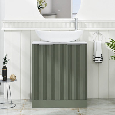 Royal Bathrooms Evora 700mm Sage Green Fluted Floor Standing Countertop Vanity Unit 2 Door With Cesar Basin from B&Q